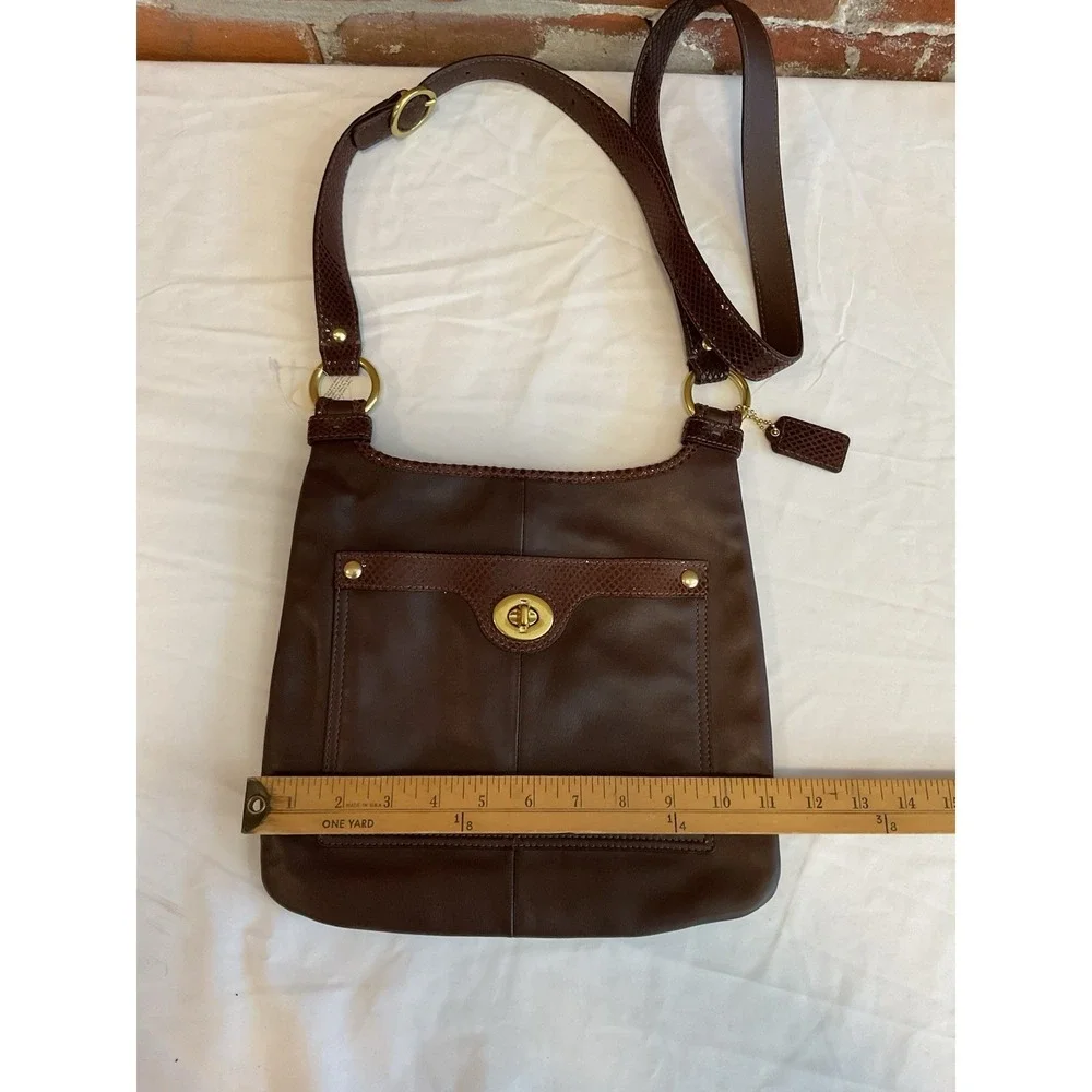 COACH Brown Leather Crossbody Bag Snake Embossed Trim Brass Hardware NWT $248